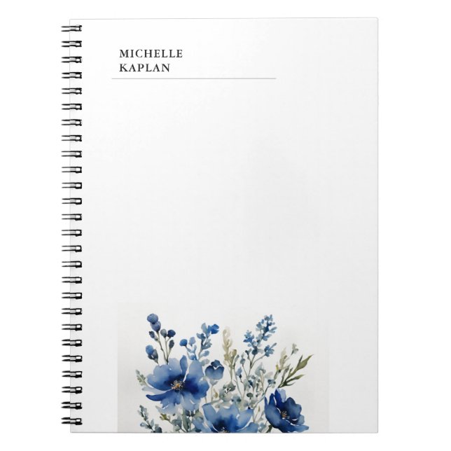 Caderno Espiral Flores de Cor de Água Moderna Branca Preta (Frente)
