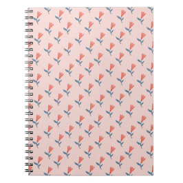 Caderno Espiral Flores de Coral Macio e Padrão de Folhas Azuis