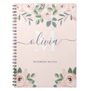 Caderno Espiral Flores de Cores de Água Rosa e Blush Elegantes M