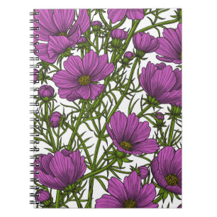 Caderno Espiral Flores de cosmos violetas