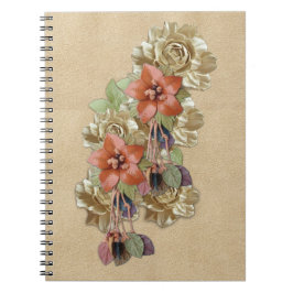Caderno Espiral Flores de couro em Cream Suede