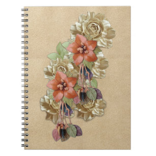 Caderno Espiral Flores de couro em Cream Suede