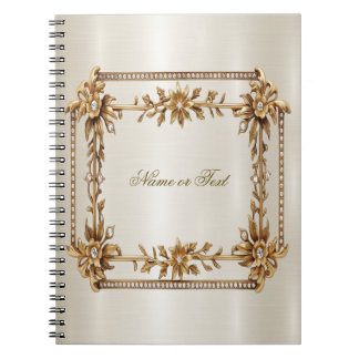 Caderno Espiral Flores De Dimons De Retângulo De Ornamentado Doura
