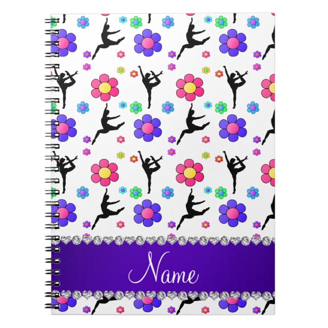 Caderno Espiral Flores de ginástica branca de nome personalizado (Frente)