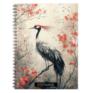 Caderno Espiral Flores de Grou Carmesim Lavagem de Tinta (2)