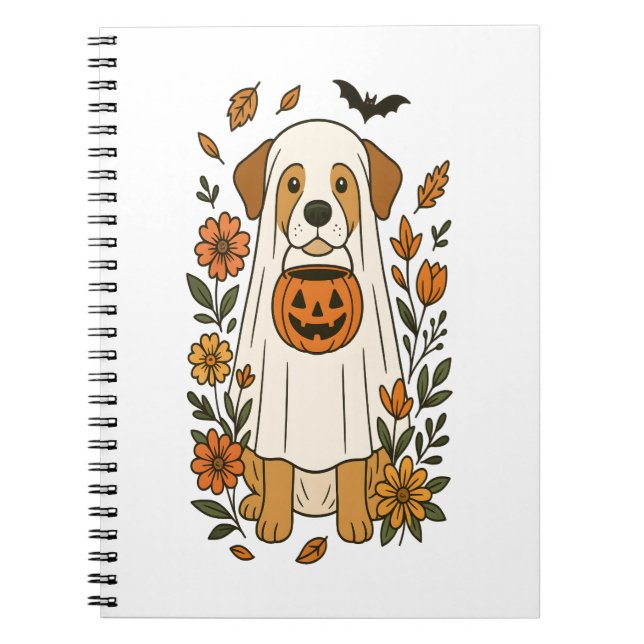 Caderno Espiral Flores de Halloween Labrador Retriever (Frente)