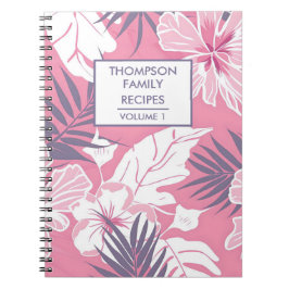 Caderno Espiral Flores de hibisco rosa Receita Personalizada