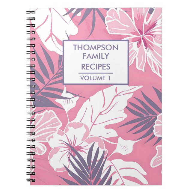 Caderno Espiral Flores de hibisco rosa Receita Personalizada (Frente)