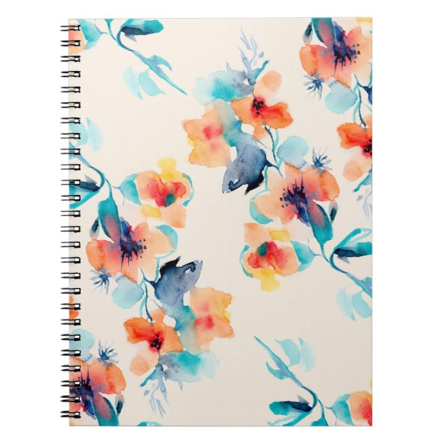 Caderno Espiral Flores de Hibiscus: Padrão de Ilustração de Aquare (Frente)