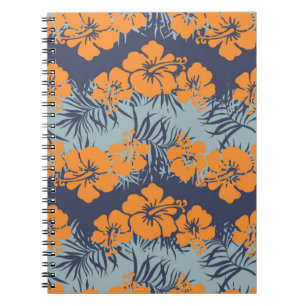 Caderno Espiral Flores de hibiscus sem costura,Flor de vinheta w