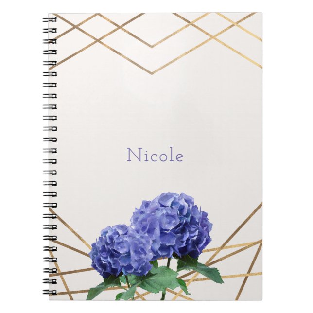 Caderno Espiral Flores de Hortênsia & Dourado Floral Elegante Pers (Frente)