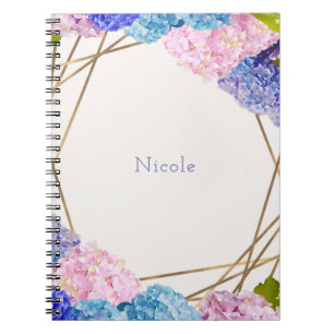 Caderno Espiral Flores de Hortênsia & Flores de Primavera Douradas