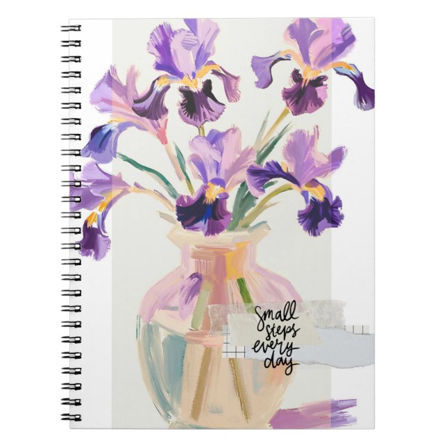 Caderno Espiral Flores de Íris Roxas Modernas Inspiradoras em um V (Frente)