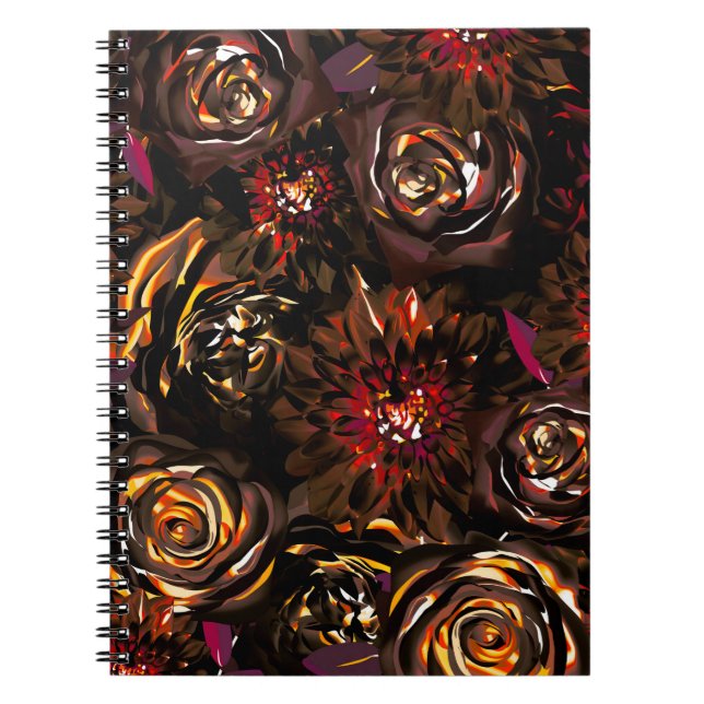 Caderno Espiral Flores de Jardim Escuro Brilho de Outono  (Frente)
