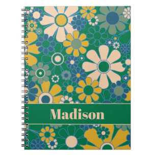 Caderno Espiral Flores de Jardim Retro 60s 70s Personalizadas Flor
