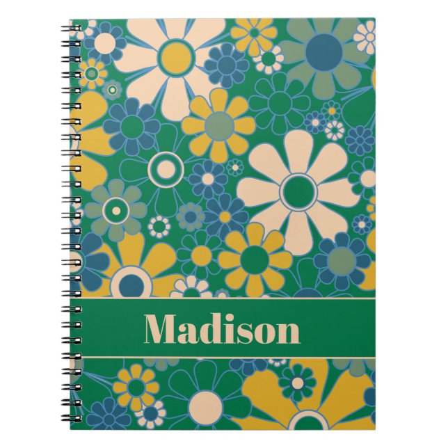 Caderno Espiral Flores de Jardim Retro 60s 70s Personalizadas Flor (Frente)