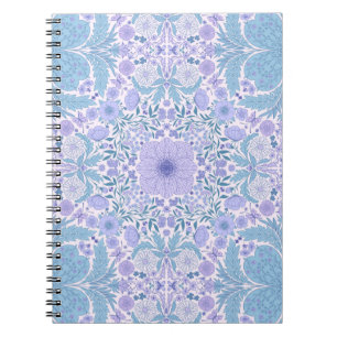 Caderno Espiral Flores de jardim retrô em azul e violeta