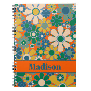 Caderno Espiral Flores de Jardim Retro Padrão Floral Groovy Anos 6