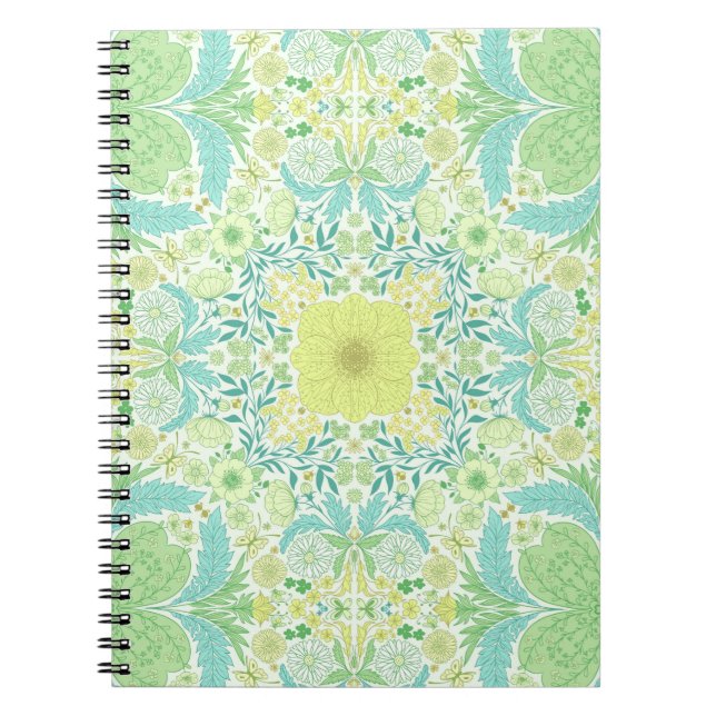 Caderno Espiral Flores de jardim retrorreflectores em verde e amar (Frente)
