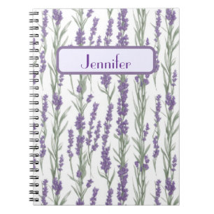 Caderno Espiral Flores de Lavanda em Aquarela Personalizadas