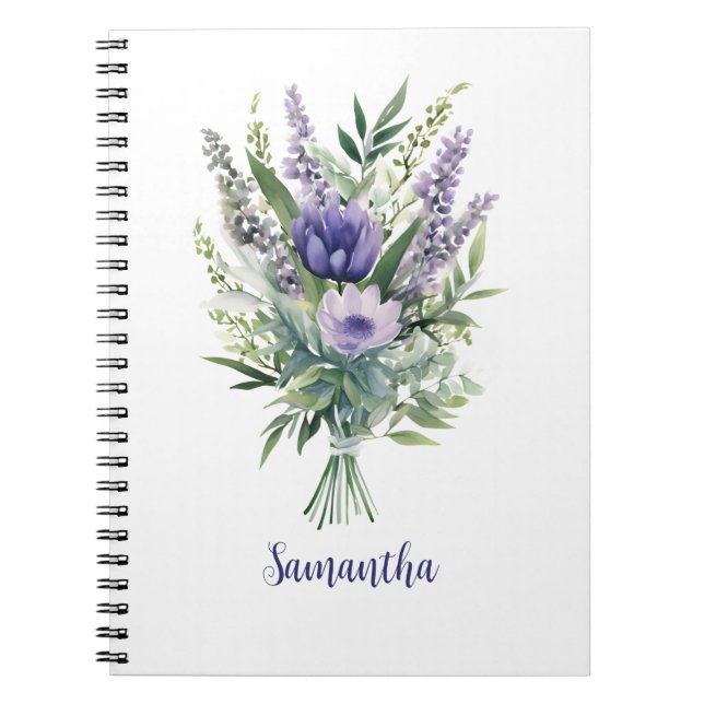 Caderno Espiral Flores de Lavanda Roxo Personalizadas Eucalipto (Frente)