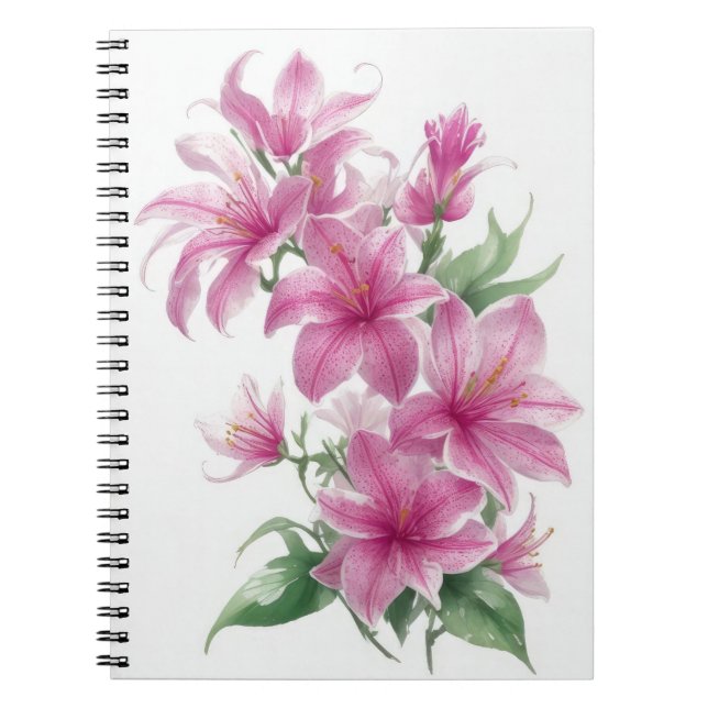 Caderno Espiral Flores de Lily Orientais Rosa (Frente)