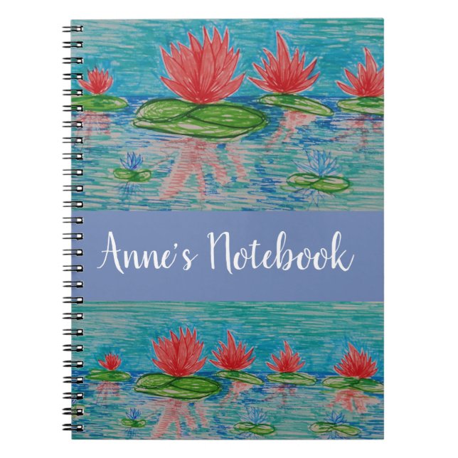 Caderno Espiral Flores de Lotus Desenhando Notebook (Frente)