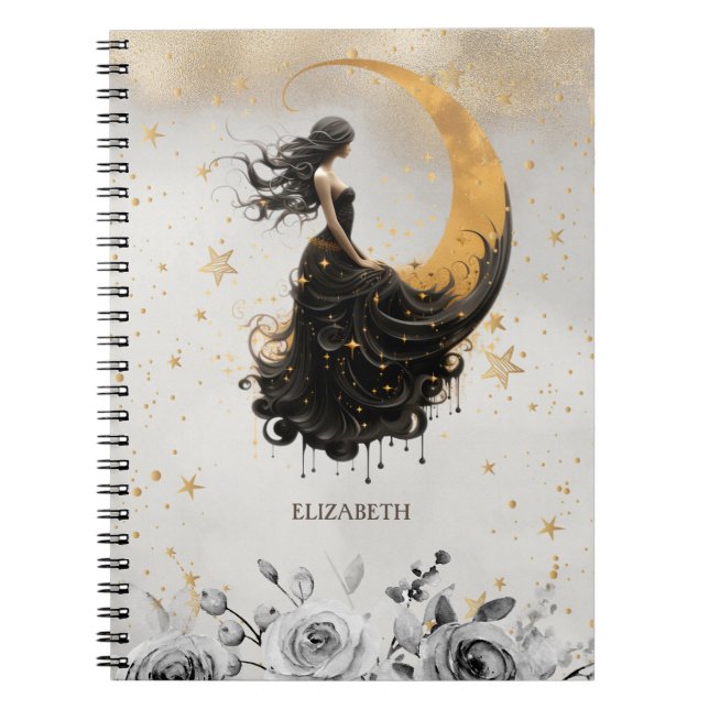 Caderno Espiral Flores de Lua Celestiais,Estrelas (Frente)