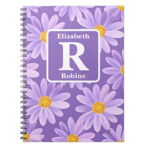 Caderno Espiral Flores de margarida púrpura floresce monograma per