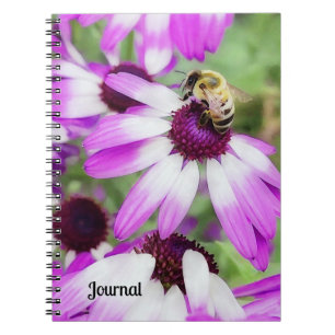 Caderno Espiral Flores de margarida roxas e Diários de abelhas