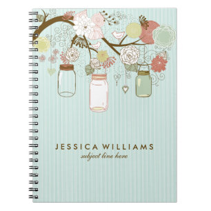 Caderno Espiral Flores De Mint E Retro E Jars Mason