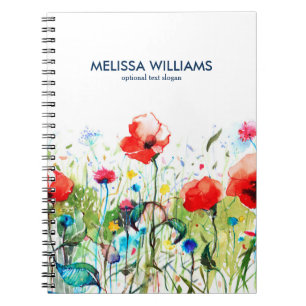 Caderno Espiral Flores de Mola de Aquarelas Coloridas abstrato
