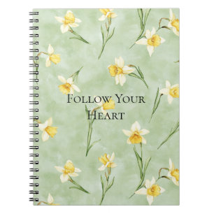 Caderno Espiral Flores de Narciso Amarelo Verde Menta
