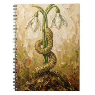 Caderno Espiral Flores de Neve da Serpente Celta Imbolc Renascimen