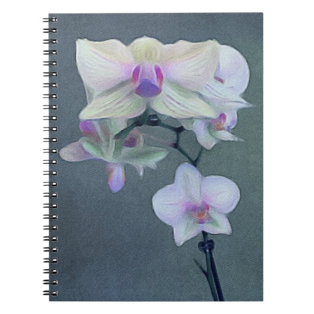 Caderno Espiral Flores de Orquídea Púrpura e Branco (Frente)