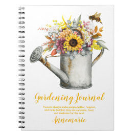 Caderno Espiral Flores de Outono Regador Rústico Diário de Jardina