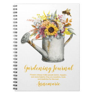 Caderno Espiral Flores de Outono Regador Rústico Diário de Jardina