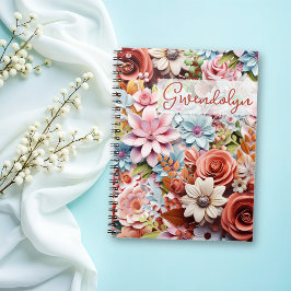Caderno Espiral Flores de papel personalizadas encadernadas em esp