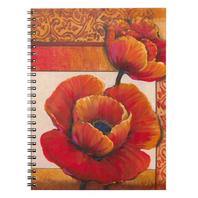 Caderno Espiral Flores de Papoila no Fundo de Tom e Laranja (Frente)