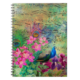 Caderno Espiral Flores de Pavão e Música