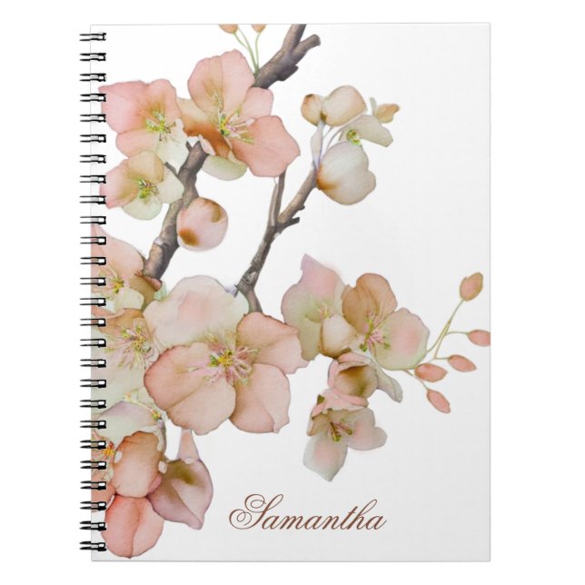 Caderno Espiral Flores de pêssego de cor aquosa elegantes (Frente)