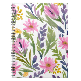 Caderno Espiral Flores de Primavera | Aquarela Floral Pastel Bonit