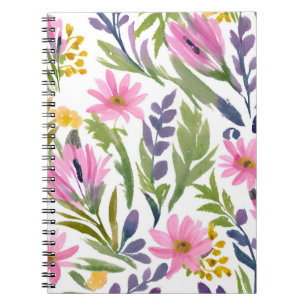 Caderno Espiral Flores de Primavera   Aquarela Floral Pastel Bonit