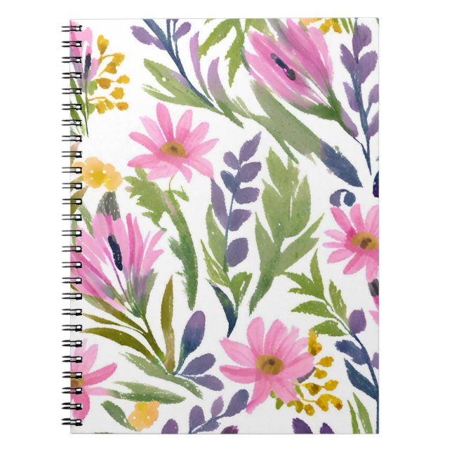 Caderno Espiral Flores de Primavera | Aquarela Floral Pastel Bonit (Frente)