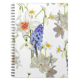 Caderno Espiral Flores de primavera. Narciso, muscari, margarida.