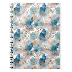 Caderno Espiral Flores de Primavera Vintage & Borboleta Azul