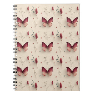 Caderno Espiral Flores de Primavera Vintage & Borboleta Rosada