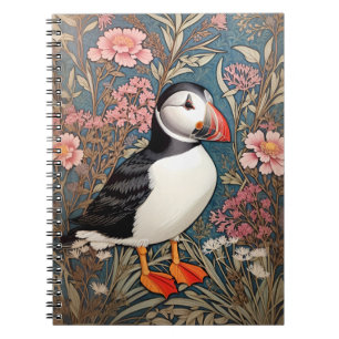 Caderno Espiral Flores De Puffin E De Thrift Marítimo William Morr