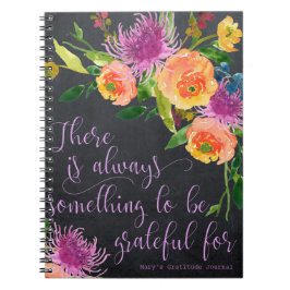 Caderno Espiral flores de quadro-negro diário de gratidão