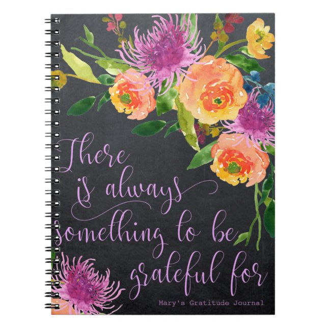 Caderno Espiral flores de quadro-negro diário de gratidão (Frente)